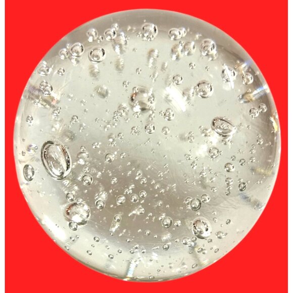 Clear Glass Paperweight With Bubbles Design - Round Shape - 3.75 Inches Diameter - Picture 10 of 10